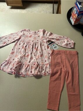 Gerber Pink Leaf-Print Ruffle Tunic and Rose Leggings Pajama Set